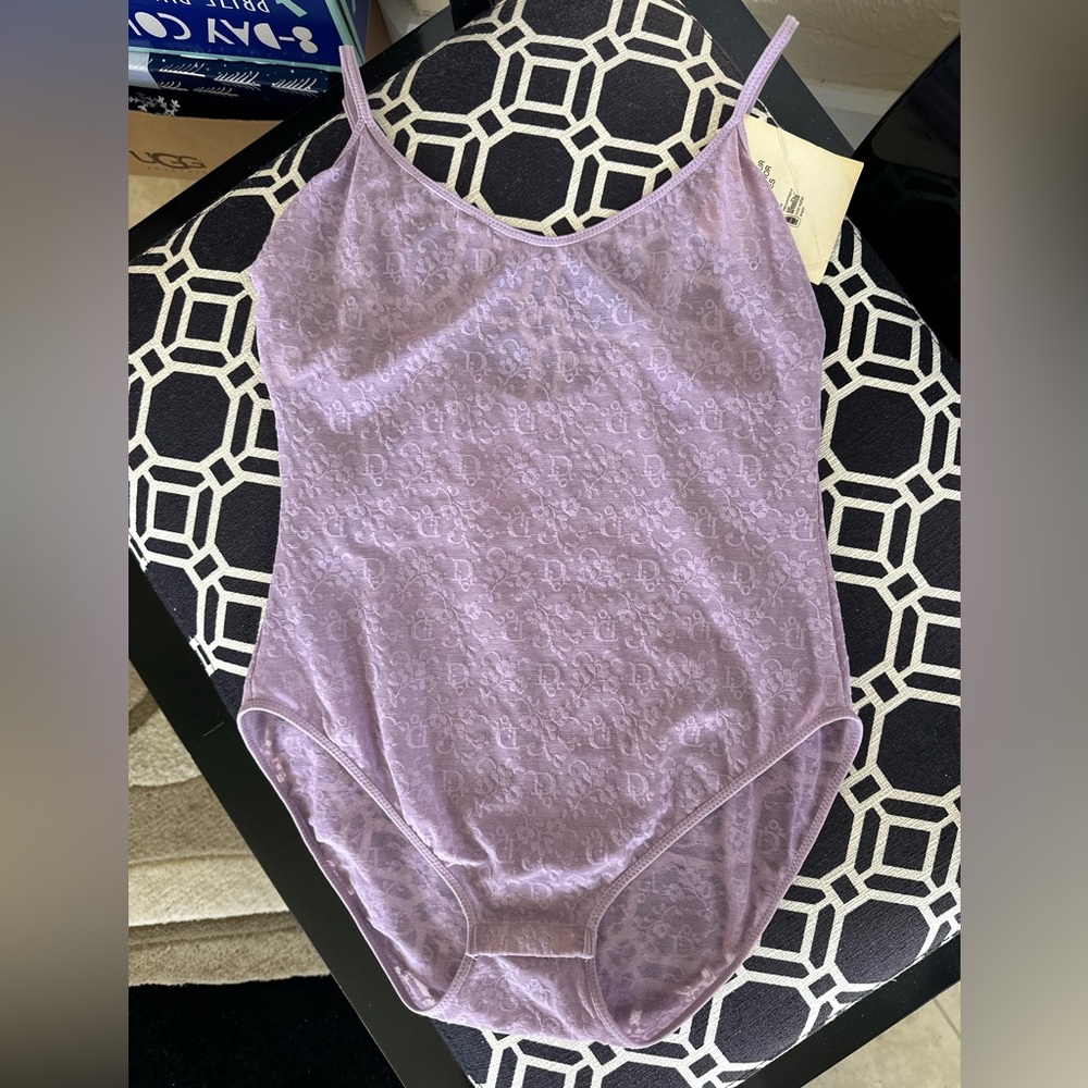 NWT Vintage Christian Dior Monogrammed w Print Lavender Lace Bodysuit - Picture 8 of 13